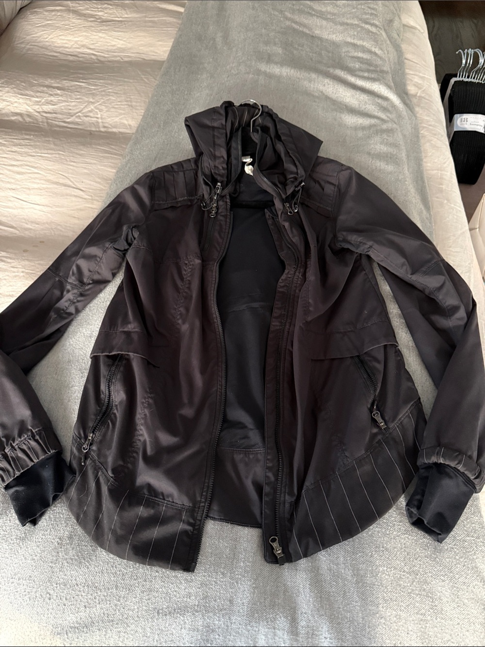 Black Hooded Lightweight Jacket